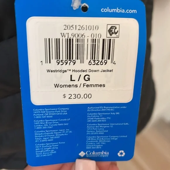 Women’s’ Columbia Coat. New. Westridge-Hooded Down Jacket. Black. Large Coat - Picture 13 of 13